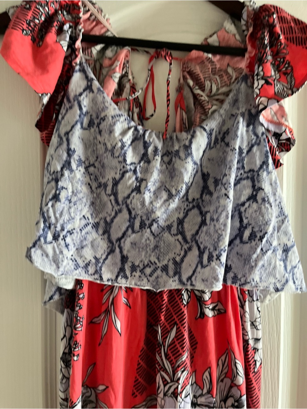 Anthropologie Coral and Lavender Floral Maxi with Snake-Print Overlay - Picture 5 of 8